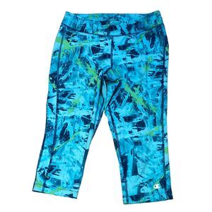 Champion Leggings Powertrain Pants Womens Small Workout Capri Blue Green